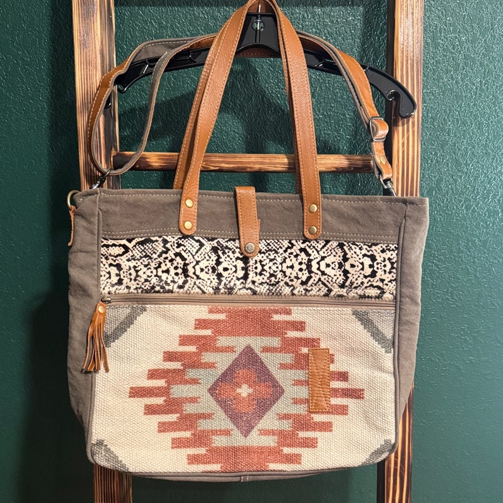 Maya Brown and Gray Patterned Tote Bag